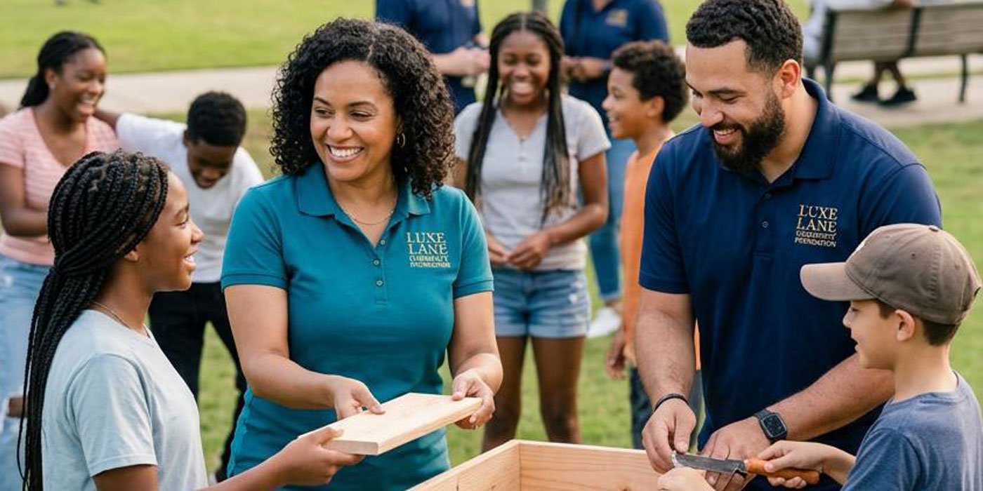 Luxe Lane Foundation team working with community members
