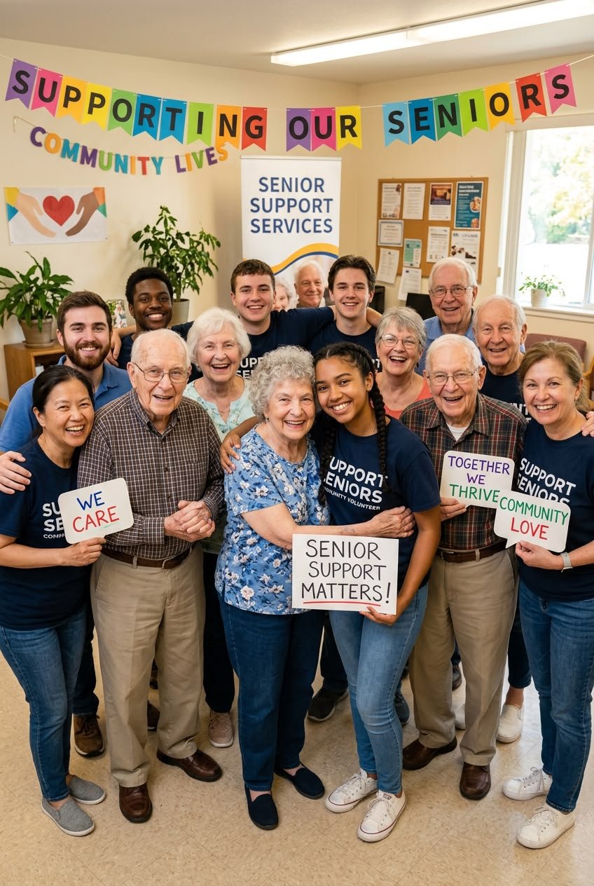 Community members supporting seniors together